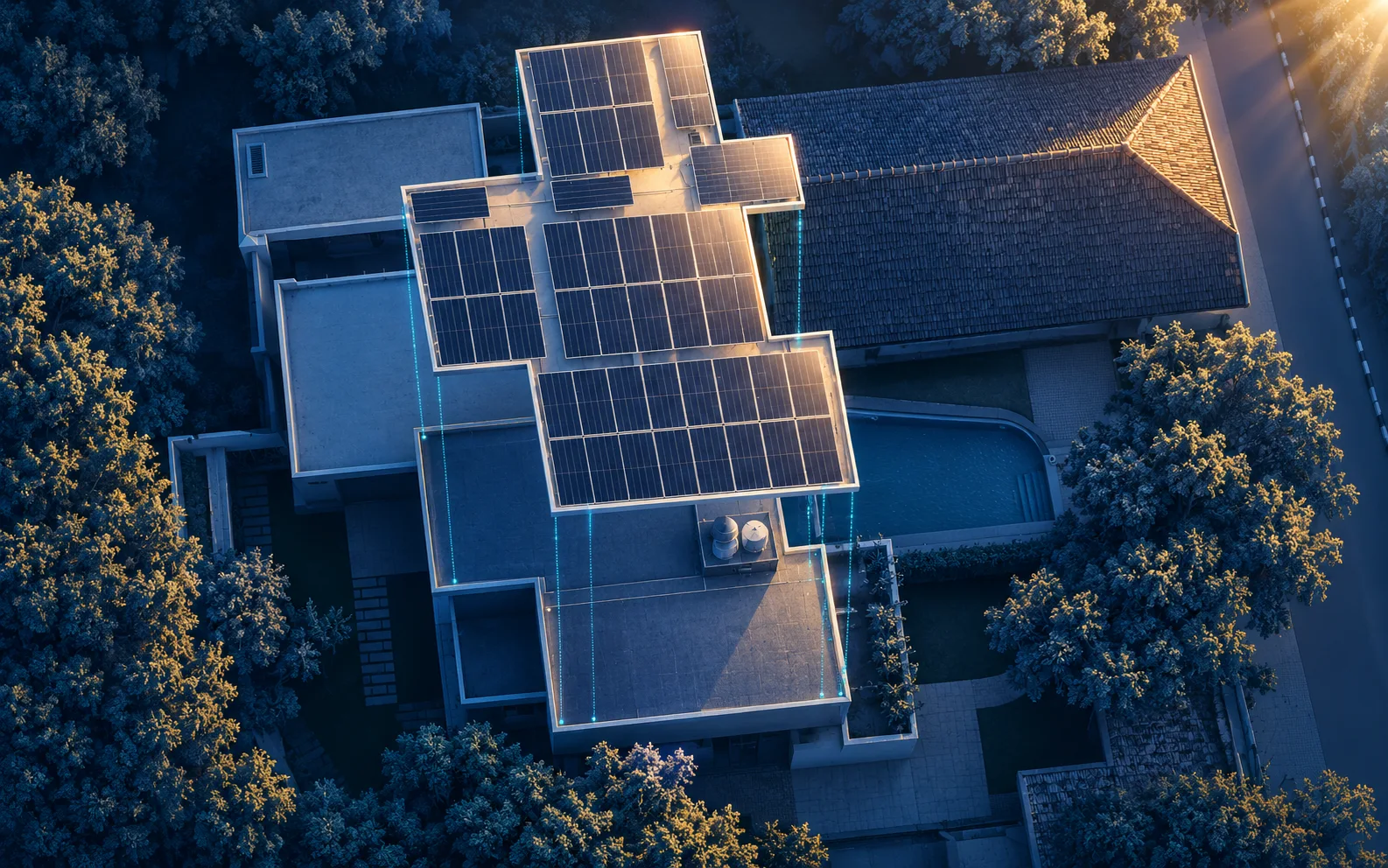 Architectural visualization of a solar rooftop inspired by RENQ project photography